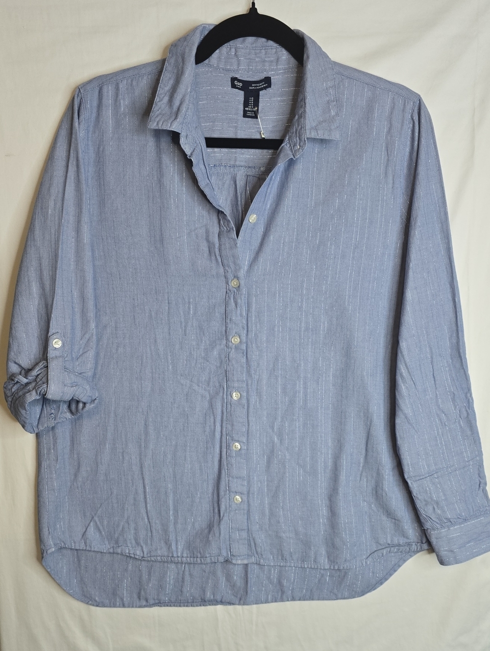 GAP Boyfriend Metal Stripe Button Down Long Sleeve Oversized